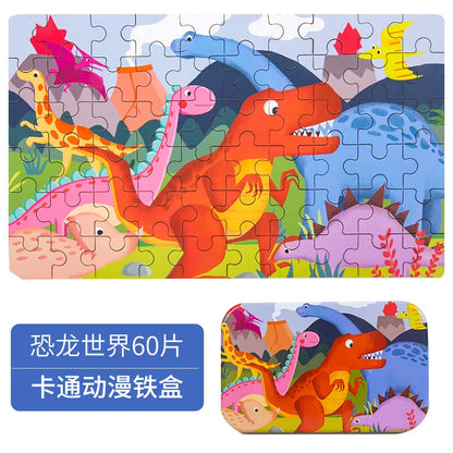 60pcs Wooden Jigsaw Puzzle Kids Toy Cartoon Animals Vehicles Educational Learning Gift
