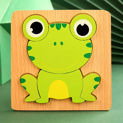3D Wooden Cartoon Animal Traffic Puzzle Early Learning Jigsaw Toy for Children