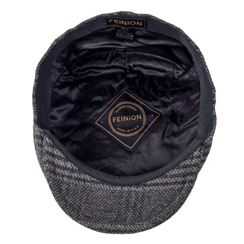 Feinion Men's Wool Blend Flat Newsboy Cabbie Hat Driving Cap