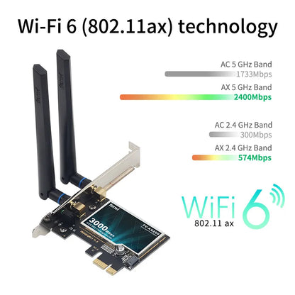 2974Mbps WiFi6 Card Adapter PCIe Bluetooth 5.2 for Desktop PC Windows 10