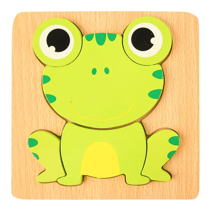 3D Wooden Cartoon Animal Traffic Puzzle Early Learning Jigsaw Toy for Children