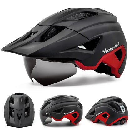 VICTGOAL LED Bike Helmet With Sun Goggle Visor Rechargeable LED Men Bicycle Helmet Sunglasses Shield Road MTB Cycling Helmets-EXPROTAS