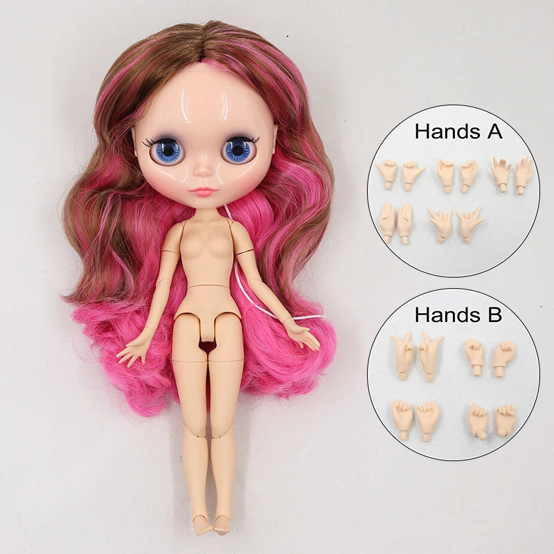ICY DBS Blythe Doll 1/6 BJD Joint Body 30cm Pink Brown Hair Nude Anime Girl Toy