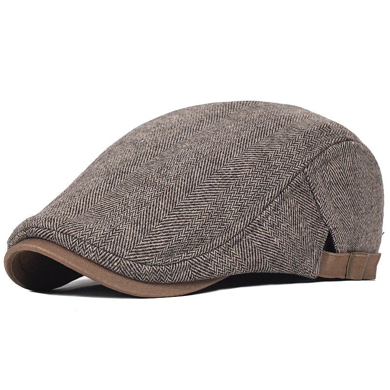Big Size Newsboy Cap Men Wool Herringbone Gatsby Flat Hat Winter