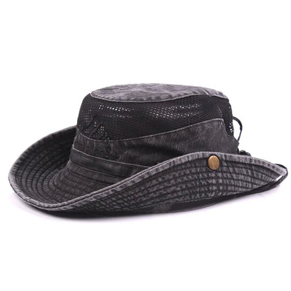 Jungle Fishing Mesh Bucket Hat Men Summer Wide Brim Sun Hiking Cap