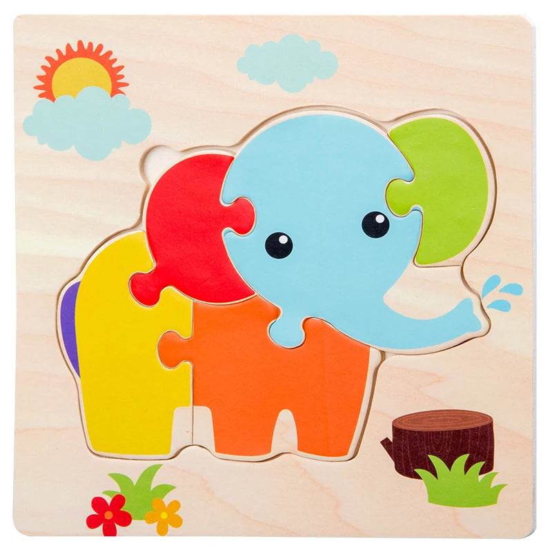 Baby Wooden 3D Tangram Puzzle Cartoon Animal Educational Shapes Jigsaw Toy Gift