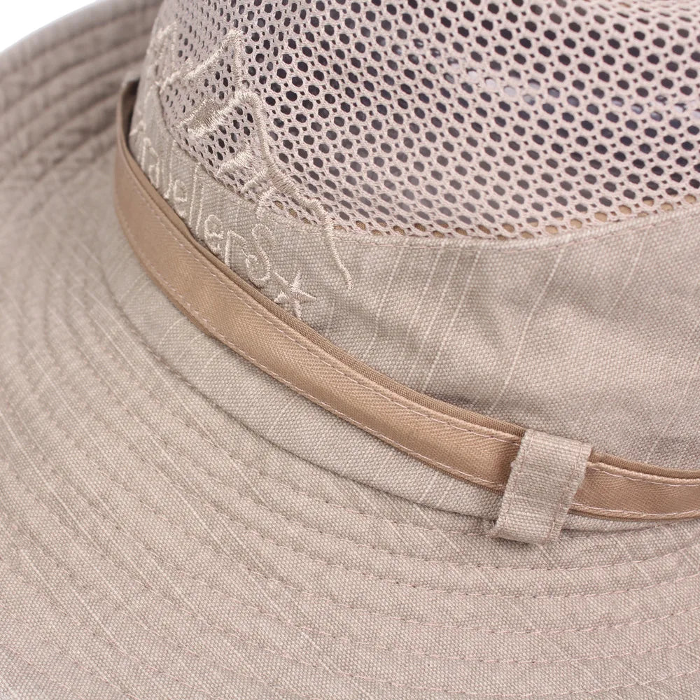 Jungle Fishing Mesh Bucket Hat Men Summer Wide Brim Sun Hiking Cap
