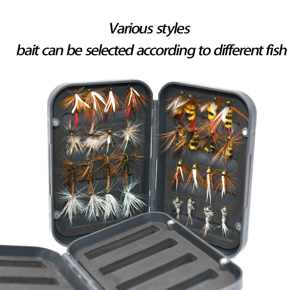 32Pcs Fly Box Assorted Fishing Flies Nymphs Dry Wet Streamers Lures