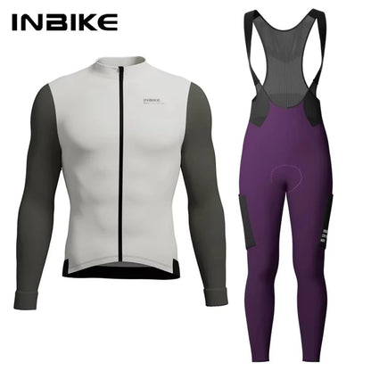 INBIKE Mens Winter Cycling Jersey Bib Tights Set Fleece Road Bike Pockets