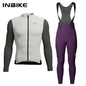 INBIKE Mens Winter Cycling Jersey Bib Tights Set Fleece Road Bike Pockets