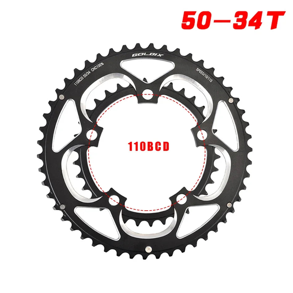 GOLDIX 110BCD Double Chainring 50-34T for Road Bike Crankset, 9/10/11 Speed Folding Bike
