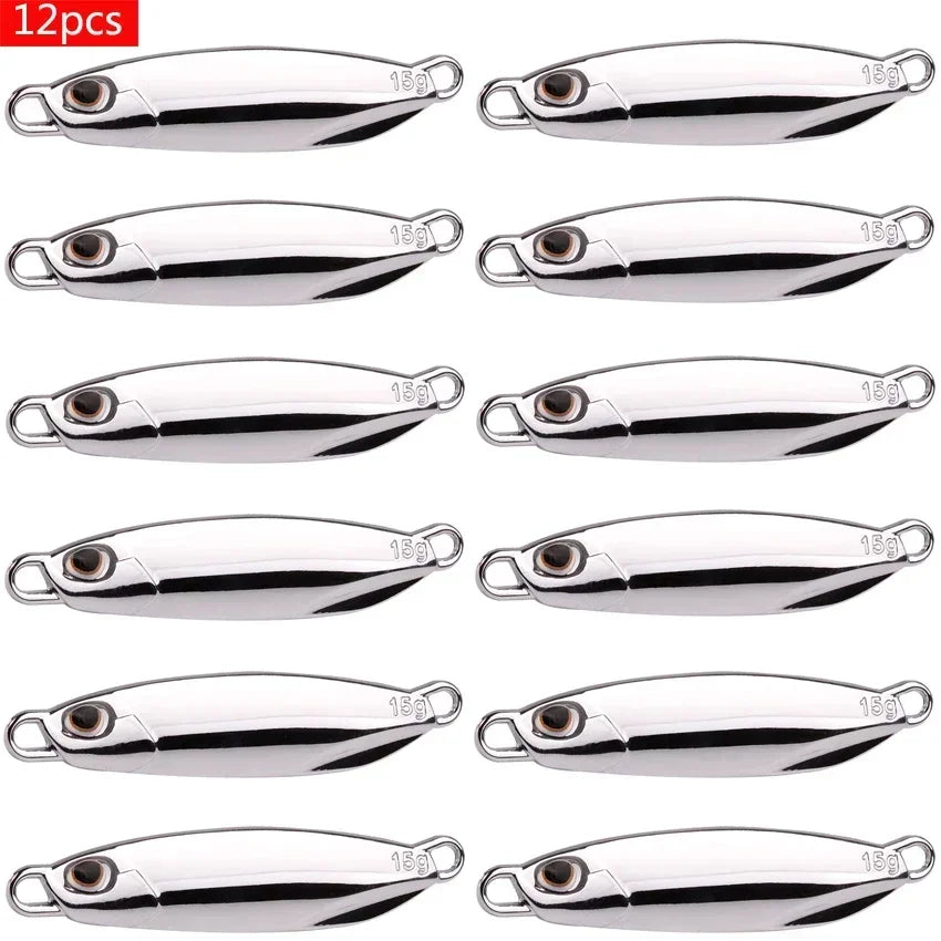 12Pcs Fishing Lure Metal Jigs Spoon Bait 40g 30g 20g 15g Mackerel Bass