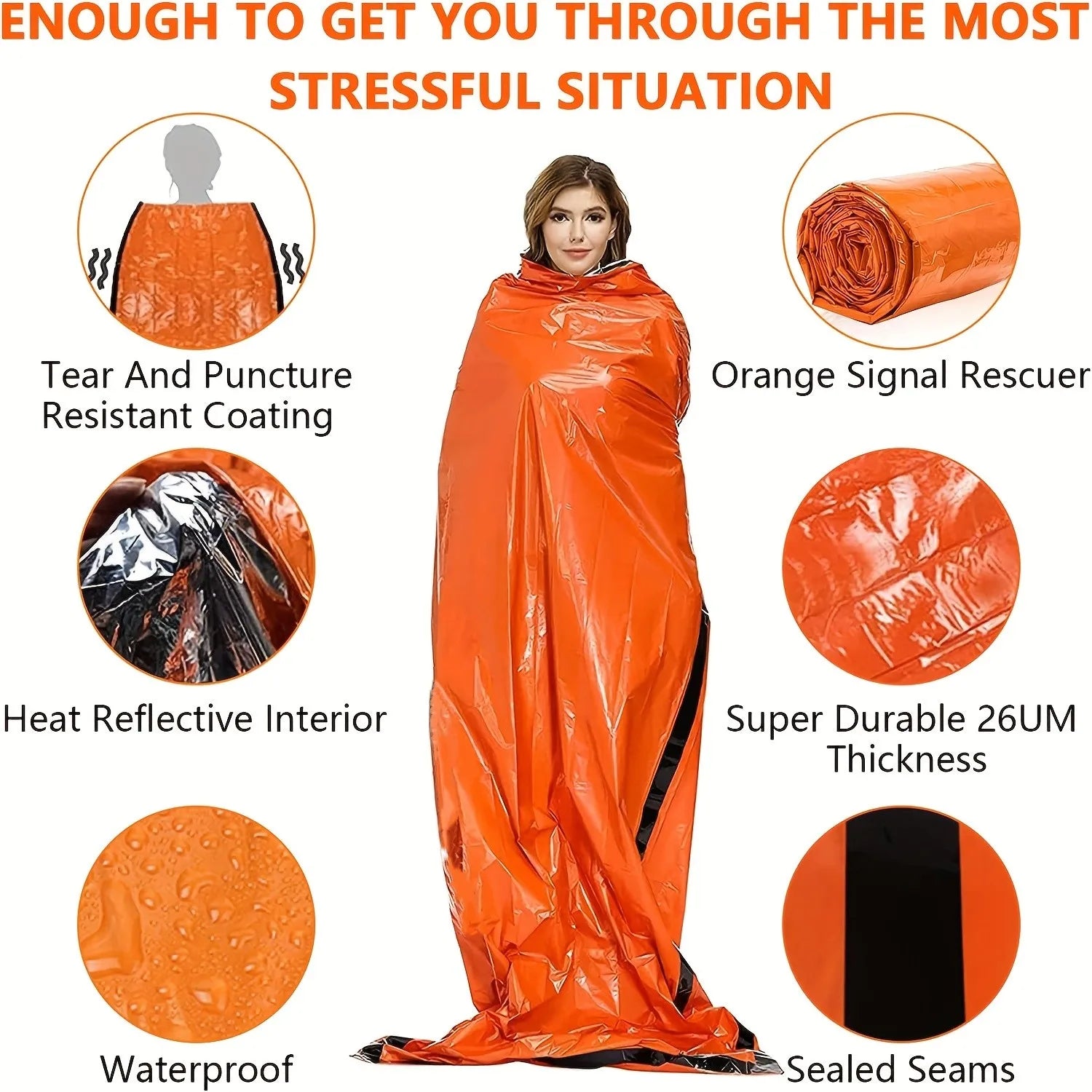 Portable Waterproof Emergency Survival Sleeping Bag Outdoor Edc Camping Gear Thermal Sack First Aid Rescue Kit Mylar Blanket-EXPROTAS