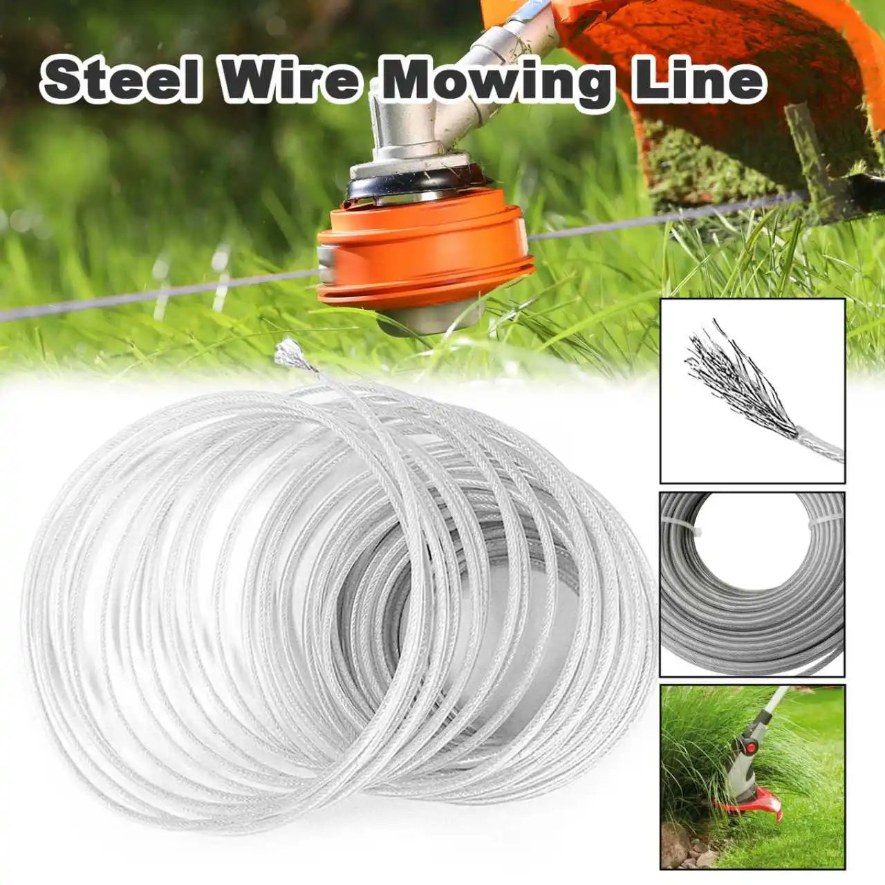 Grass Cutting Rope 15M Steel Wire Trimmer Line Nylon Garden Strimmer