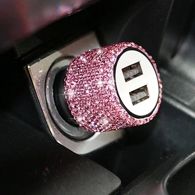 Bling Car Charger 5V 2.1A Dual Port Fast Adapter Vehicle Interior Accessory