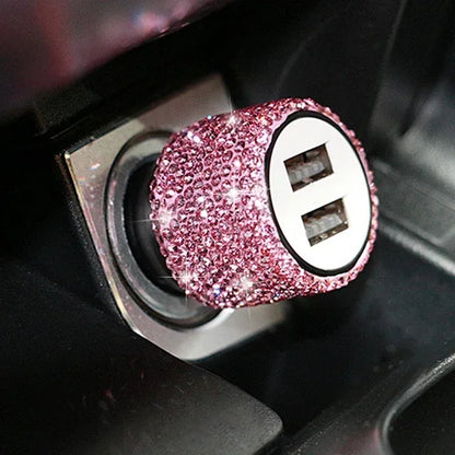 Bling Car Charger 5V 2.1A Dual Port Fast Adapter Vehicle Interior Accessory