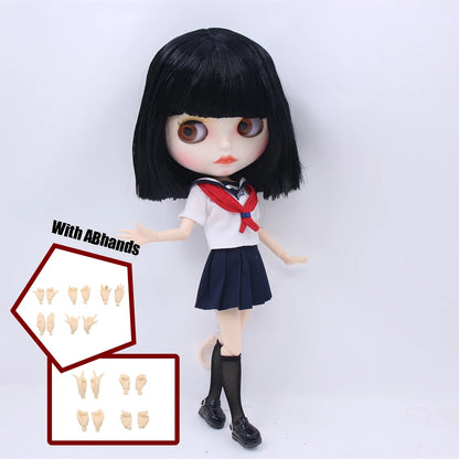 ICY DBS Blythe Doll Black Hair Joint Body Glossy Matte Face DIY Dress Up
