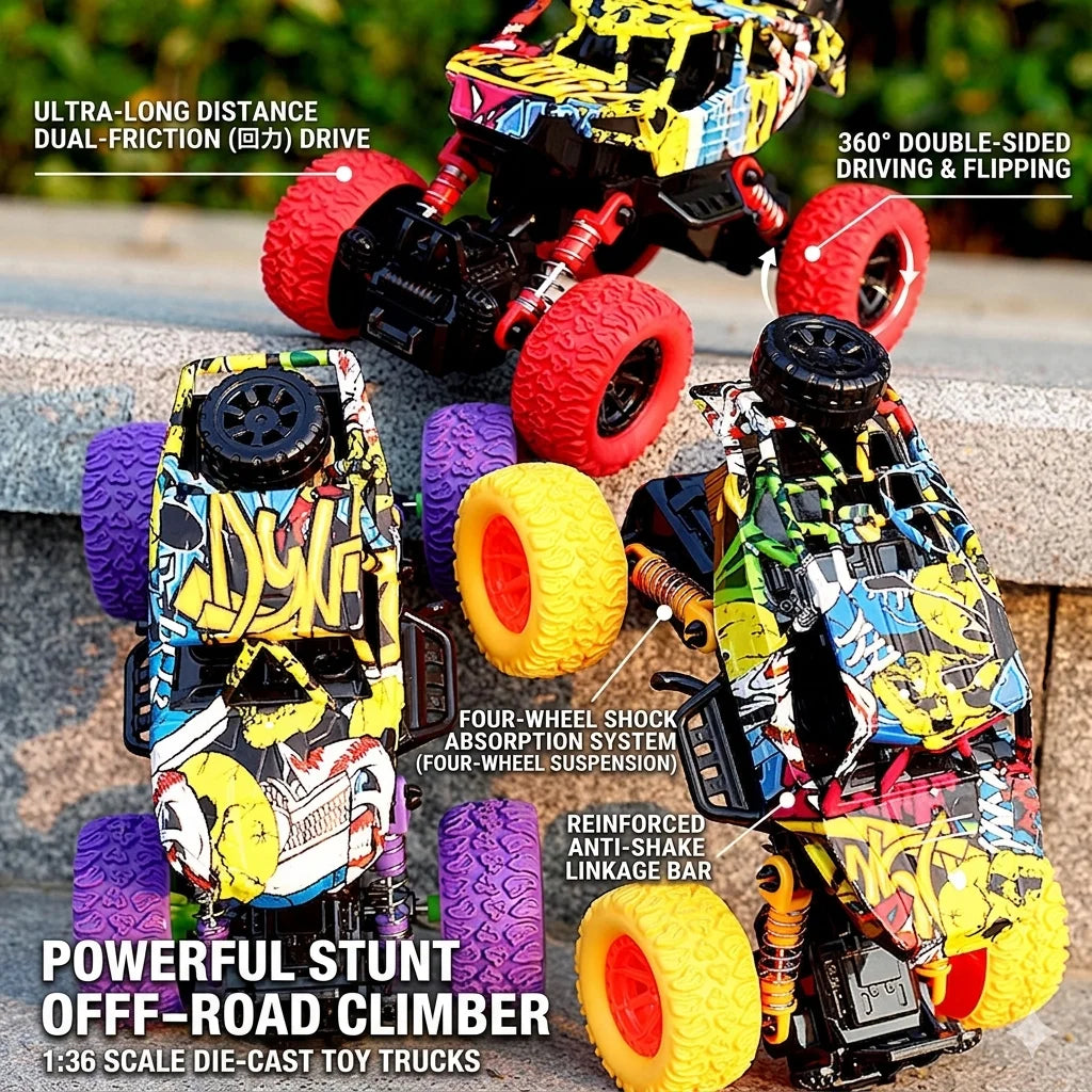 1:36 Scale Pull Back Monster Truck for Boys 4-Wheel Shock Suspension