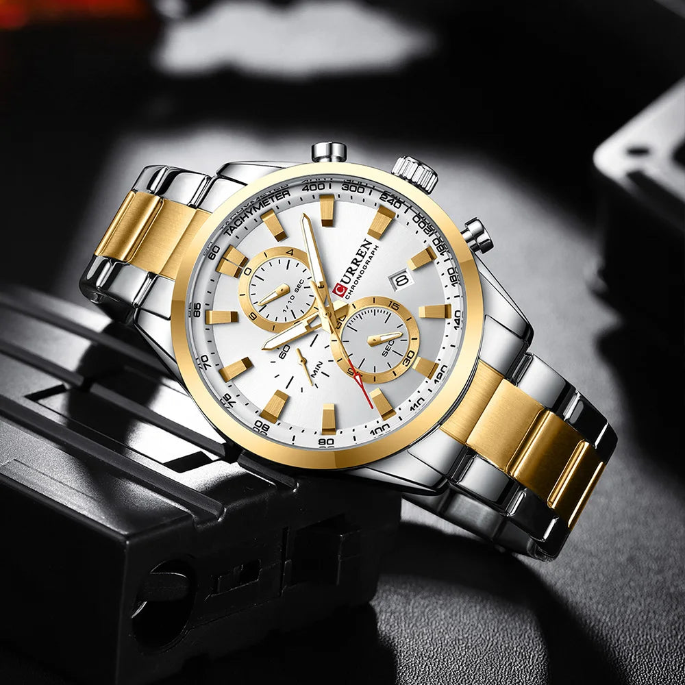CURREN Casual Sporty Brand Stainless Steel Band Wristwatches for Men  Chronograph Quartz Watches with Date New 8445-EXPROTAS