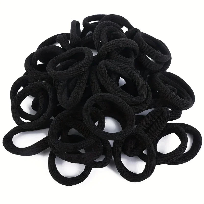 50Pcs Black Ponytail Holders Elastic Hair Bands for Girls Women Accessories