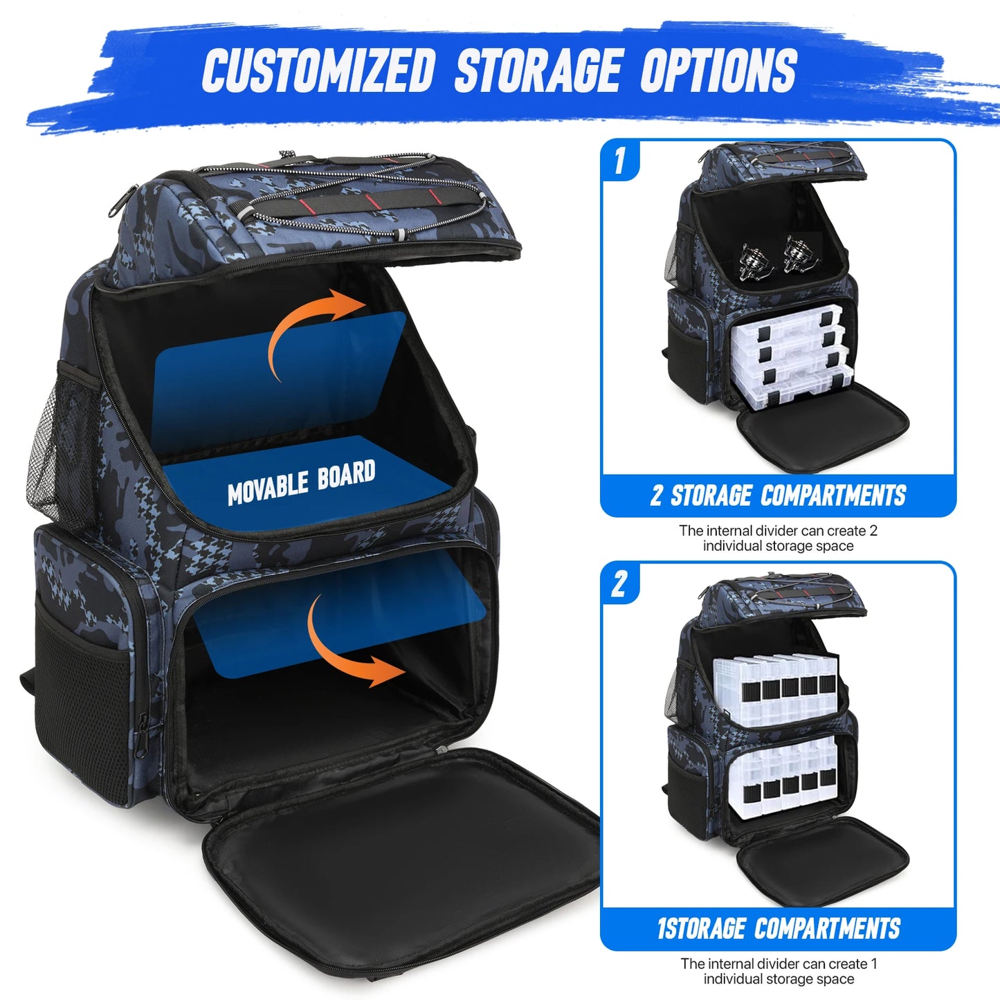 Fishing Tackle Bag 45L Backpack with Cooler & Rod Holders Waterproof Gear