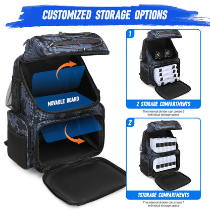 Fishing Tackle Bag 45L Backpack with Cooler & Rod Holders Waterproof Gear