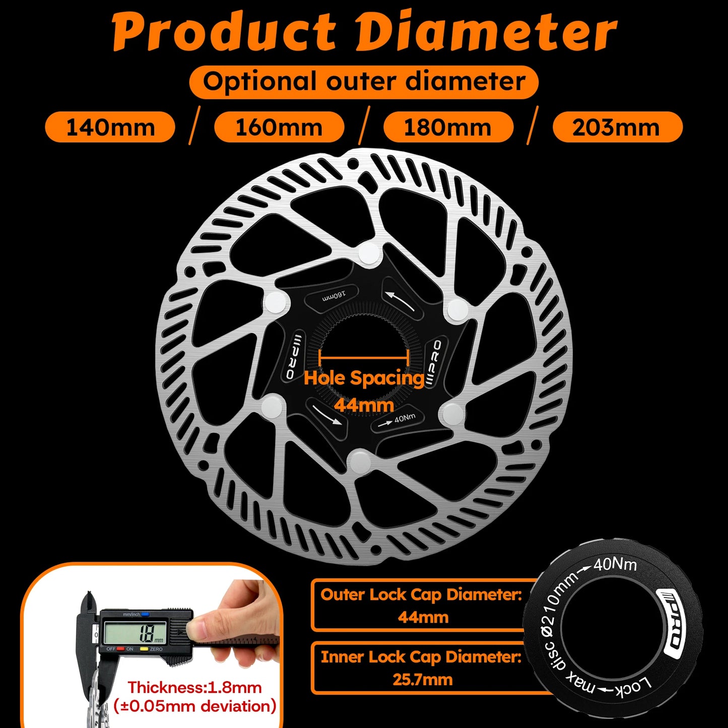 Center Lock Disc Brake Rotor IIIPRO Stainless Steel Bicycle MTB Road
