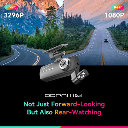 DDPAI N1 Dual Dash Cam 1296P Front & Rear NightVIS App Control