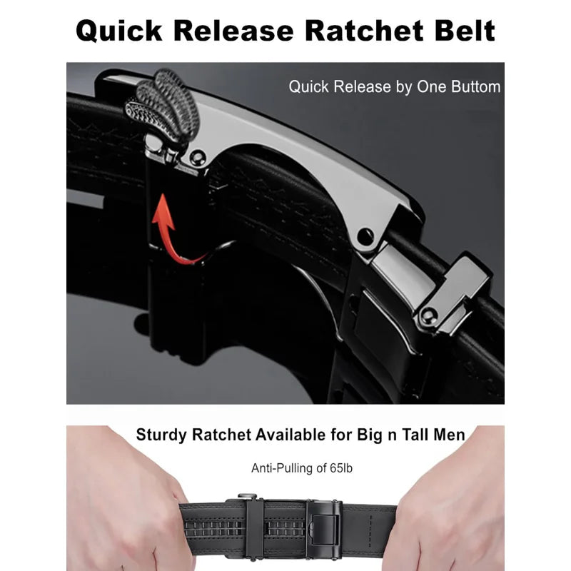 Automatic Buckle Belt Leather Ratchet Adjustable Men Black Brown Strap