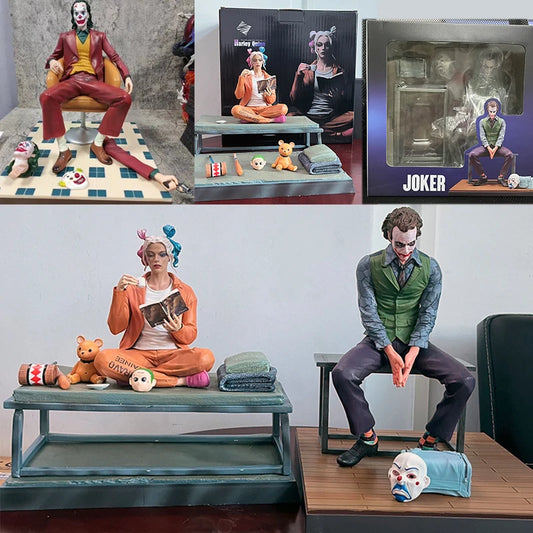 Anime Harley Quinn Joker Heath Ledger Clown Figure Joker Figure Read Book Sitting Posture Action Model Toy Helloween Gifts-EXPROTAS