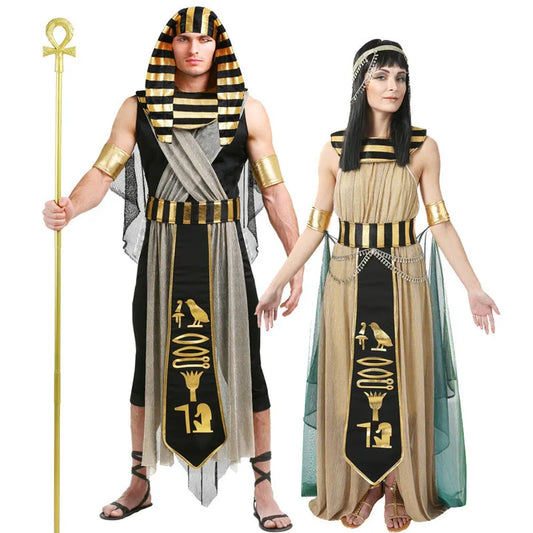 Halloween Ancient Egypt Egyptian Pharaoh Costume for Men King Cleopatra Queen Cosplay Carnival Party Medieval Couple Party Dress-EXPROTAS