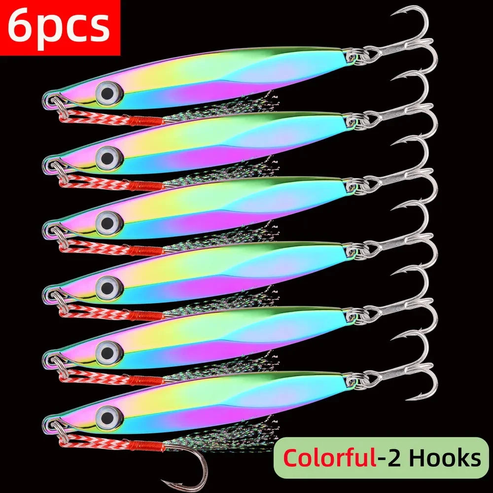 6pcs Long Casting Metal Jig, Sea Fishing Lure, Electroplated Hard Bait, Fishing Accessories Jigging Lure For Saltwater 10g-80g