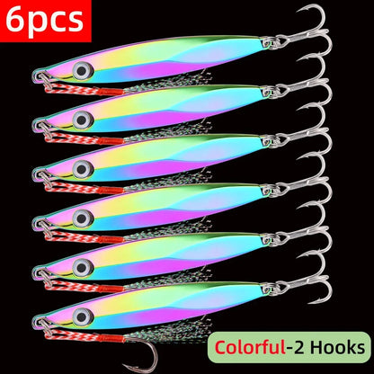 6pcs Long Casting Metal Jig, Sea Fishing Lure, Electroplated Hard Bait, Fishing Accessories Jigging Lure For Saltwater 10g-80g