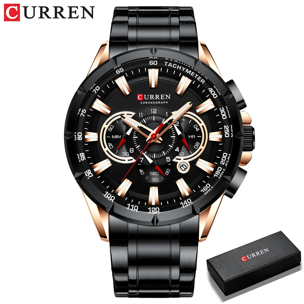 Stainless Steel Curren Mens Quartz Watch Luminous Waterproof Big Dial