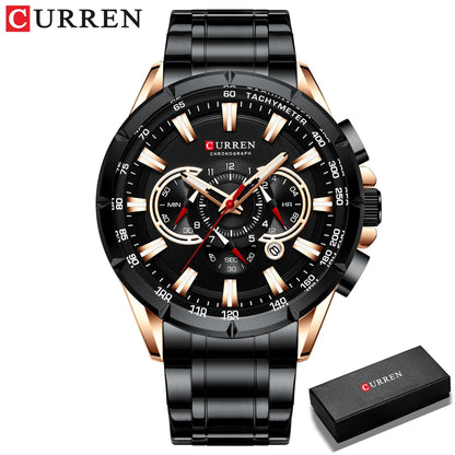Stainless Steel Curren Mens Quartz Watch Luminous Waterproof Big Dial