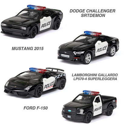 1:36 Alloy Diecast Car Models Police Car Black with Pull Back Function