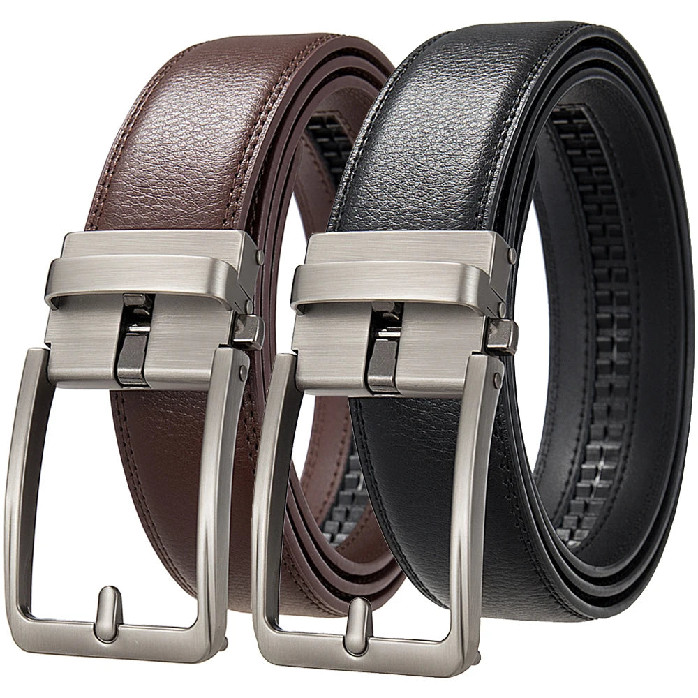 Men's Leather Belt Automatic Buckle 3.5cm Luxury Black Brown