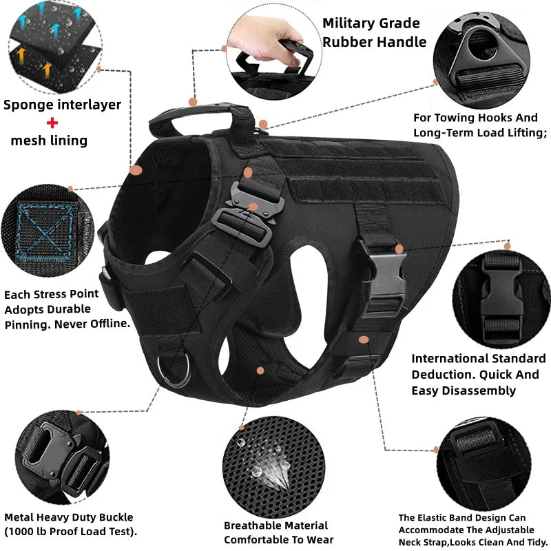 Tactical Military Vest Dog Harness & Leash Set for German Shepherds All Breeds
