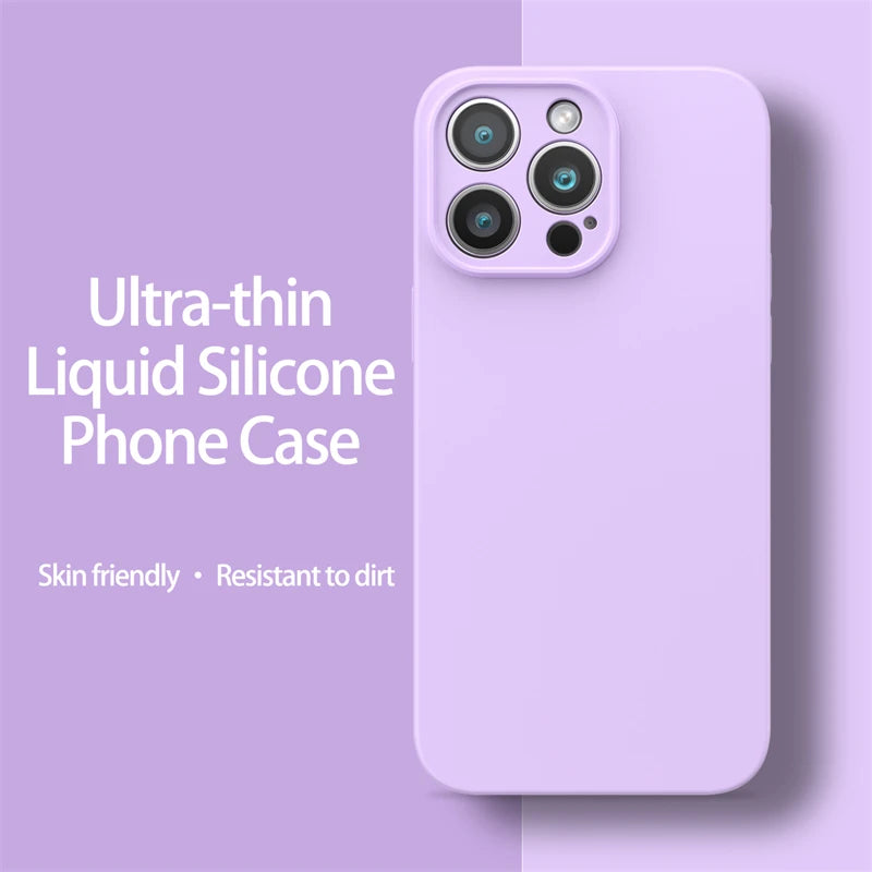 Ultra-Thin Liquid Silicone Case for iPhone 13-16 Pro Max Plus Soft Cover