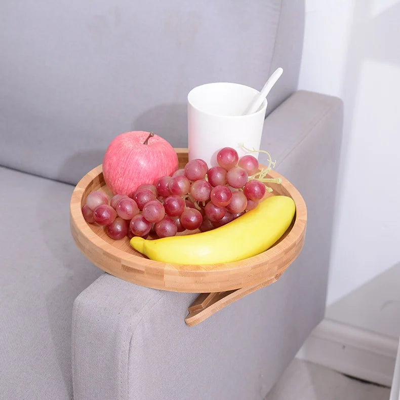 Wooden Sofa Armrest Tray Table Clip-On Snack Holder for Remote Coffee Drinks