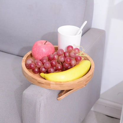 Wooden Sofa Armrest Tray Table Clip-On Snack Holder for Remote Coffee Drinks