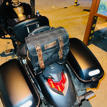 Waxed Canvas Motorcycle Saddlebag Waterproof Vintage Retro Side Bag - EXPROTAS