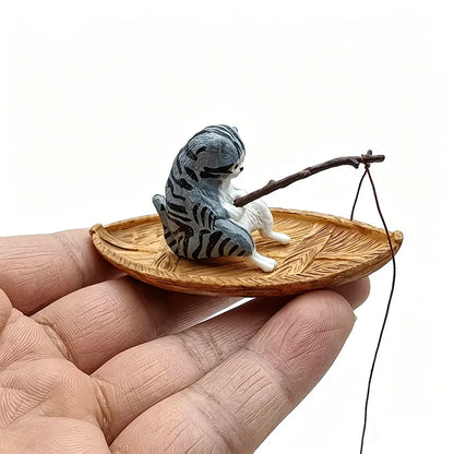 Fishing Cat Figurine 1pc Aquarium Decoration Resin Miniature Tank Ornament