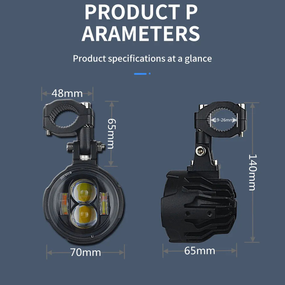 Pair 100W Motorcycle Headlight Fog Lights Led Auxiliary Driving Light Spotlight Headlamp Dual Color flasher farol Moto Fog Lamp.-EXPROTAS