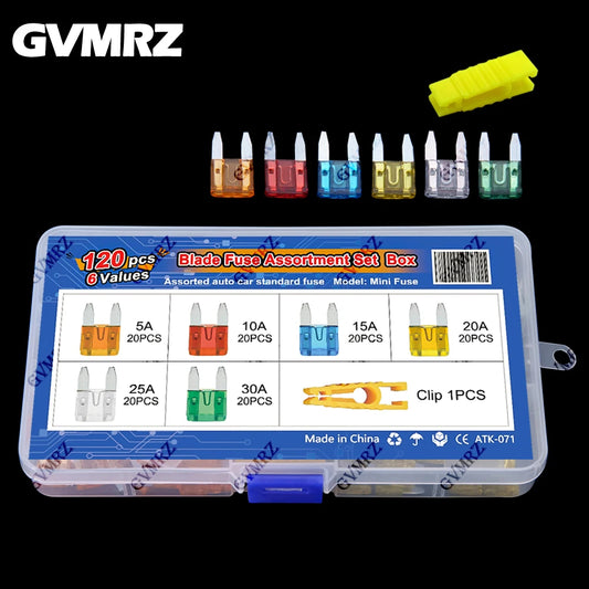 120PCS Car Blade Fuses Assorted Mini Auto 5A 10A 15A 20A 25A 30A Box