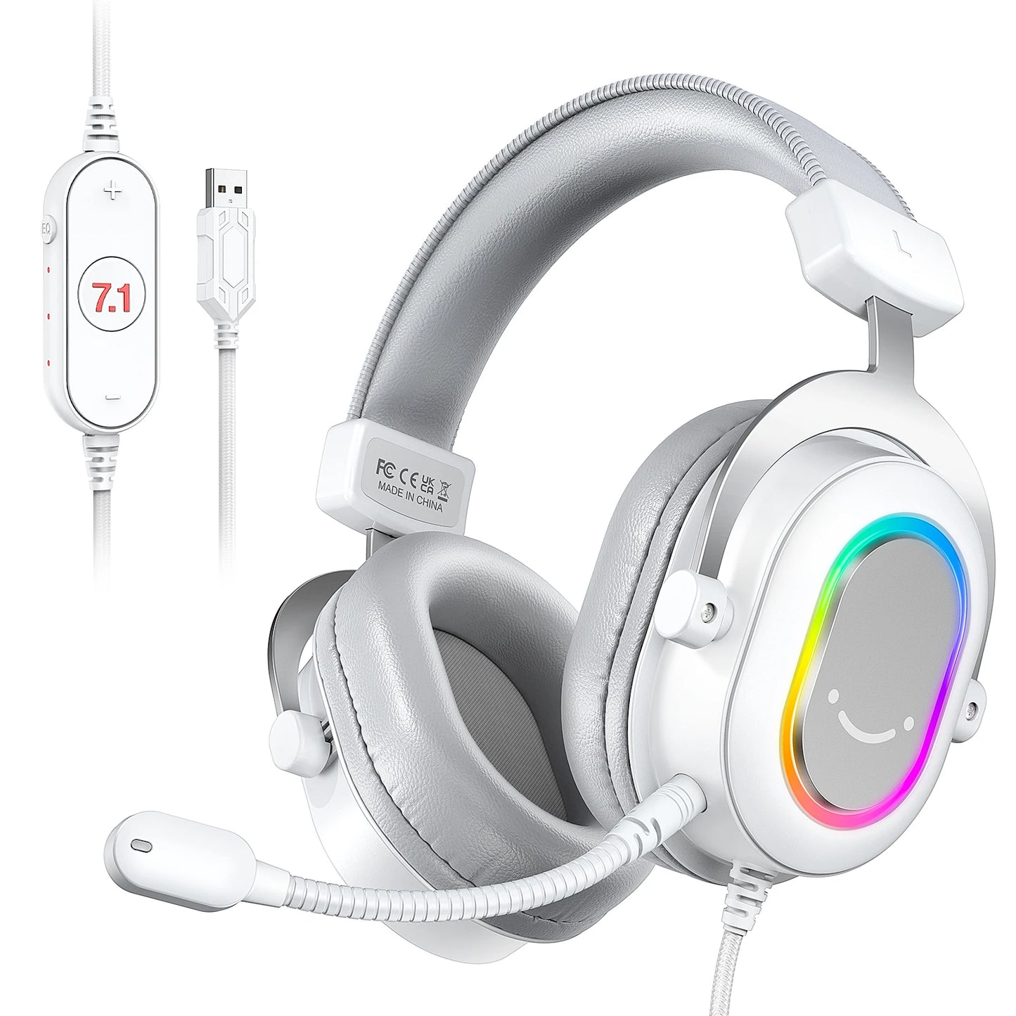 FIFINE Ampligame H6W RGB Gaming Headset 7.1 Surround 3-EQ Mic Inline Control for PC PS4 PS5