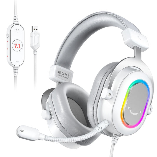 FIFINE Ampligame H6W RGB Gaming Headset 7.1 Surround 3-EQ Mic Inline Control for PC PS4 PS5