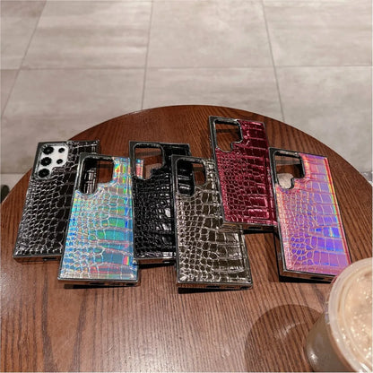 Gradient Crocodile Leather Case for Samsung Galaxy S23-S25 Ultra Plus Hard Cover
