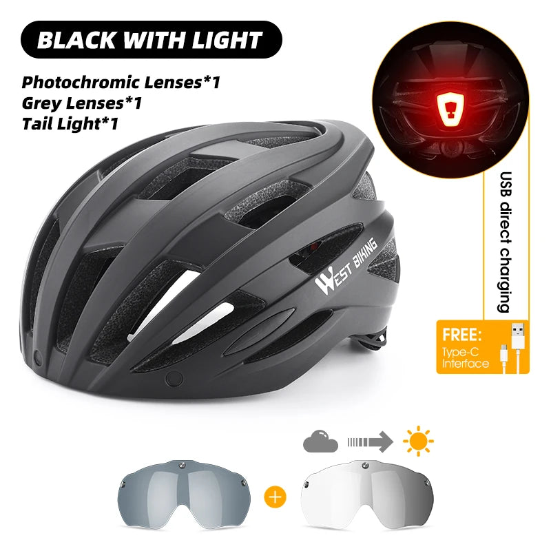 WEST BIKING Men Women Cycling Helmet With Taillight Goggles Sun Visor Bicycle Helmet MTB Road Bike Safe Cap Motorcycle Helmet-EXPROTAS