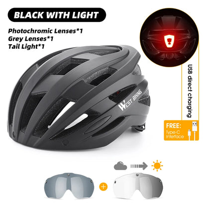 WEST BIKING Men Women Cycling Helmet With Taillight Goggles Sun Visor Bicycle Helmet MTB Road Bike Safe Cap Motorcycle Helmet-EXPROTAS